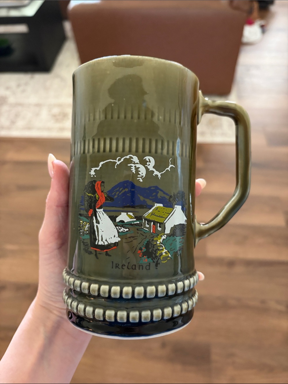 Vintage Wade Irish Porcelain Blue Green House Cottage Tea Beer Mug Cup Ireland